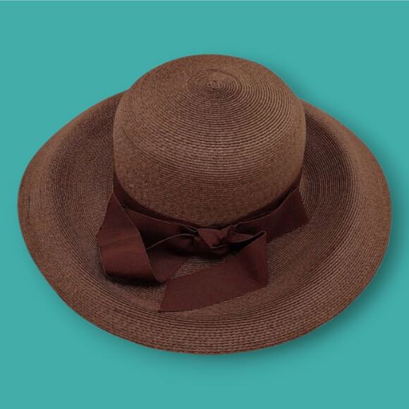 Vintage Union Made Harzfeld's Kansas City Brown Summer Straw Hat Vacation Church - Picture 12 of 16